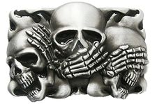 JEAN'S FRIEND Vintage Flame Shy Skulls Rectangle Tattoo Belt Buckle Gurtelschnalle (With Enamel), Antique Silver, Large
