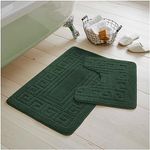 GC GAVENO CAVAILIA Greek Key Pattern Bath Mats 2 Piece Sets Non Slip, Soft Washable Rug Quick Dry Water Absorbent Bathroom Shower Mat & Pedestal Set, Dark Green