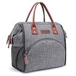 LOKASS Lunch Bag Women Insulated Lunch Box Wide-Open Lunch Tote Bag Large Drinks Holder Durable Nylon Thermal Snacks Organizer for Men Adults Work Picnic Hiking Beach Fishing,Grey