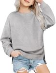 Arshiner Girls Crewneck Sweatshirt Long Sleeve Pullover Tops Drop Shoulder Sweatshirts Side Split Girl Shirts Size 7-8 Grey