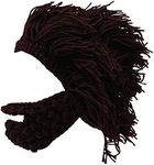 Kafeimali Men's Barbarian Knit Beard Hat Original Beanie Wind Mask Skull Cap (Brown)