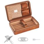 MOLSHINE Leather Travel Cigar Humidor Case Set with Cutter & Holder Stand,Portable Cedar Wood Cigar Box for Men Women Friend