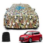 GARREGE Maruti Swift 2018-24 Car Body Cover Waterproof with Mirror for Antenna Pocket and Soft Cotton Lining (Full Bottom Elastic Triple Stitched) (Jungle Print with Blue Piping) Style