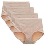 LIQQY Women's 3 Pack Breathable Combed Cotton High Waist Full Coverage Brief Panty Underwear (as1, Alpha, xx_l, Regular, Regular, Nude/4Pk)