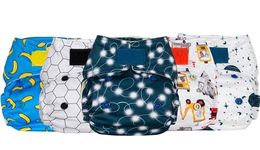 5 Pack Reusable Pocket Nappies with 10 Bamboo & Microfibre Highly Absorbent Inserts, Washable Cloth Diapers Nappy Bundle, Adjustable Popper Closure, Multiple Designs (Abstract, Newborn 5-18lbs)