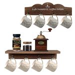 LYFJXX Coffee Mug Holder Wall Mount with 8 Hooks, 2 Pcs Wooden Coffee Cup Holder Organizer with Coffee Sign, Tea Cup Hanger for Bar Kitchen Organizer Display (Brown-2pcs)