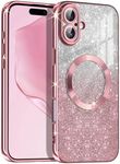 Casetego for iPhone Case,Compatible with MagSafe,Clear Magnetic Glitter Sparkle Luxury Plated Soft TPU Bumper Full Camera Lens Protector for Apple iPhone 6.1 inch,Rose Gold