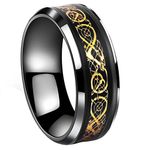 Tanyoyo Black Celtic Dragon Stainless Steel Ring Gold Color Wedding Band Jewelry Size 7-14 (13)