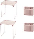 Neudeoc Locker Organizer Kit with Mesh Locker Shelf and Magnetic Pen Holders, 4-Piece Locker Accessories Set for School, Work & Gym, Foldable Stackable Metal Shelf, Fits Standard Lockers, Pink