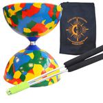 Multicoloured Jester Diabolo with Aluminium 'Metal' Sticks and Carry Bag - Rubber Diablo Set