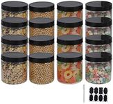 zmybcpack 12 Pack 16 oz Plastic Jars with Lids, Extra Labels, 1 Pen, Clear PET Seal Jar for Food Storage,Wide Opening Storage jar For Dry Food, Peanut, Powder, Kitchen & Craft Storage