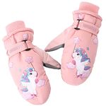 vivianan Children's Winter Warm Snow Gloves-Waterproof, Windproof and Snowproof Cute Cartoon Unicorn Outdoor Snowboarding Riding Ski Gloves Children Boys Girls 2-6 Years Old (Pink 01)