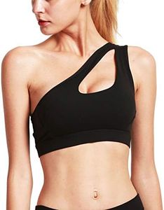 RUNNING GIRL One Shoulder Sports Bra, Removable Padded Yoga Top Post-Surgery Wirefree Sexy Cute Medium Support(2030 Black L)