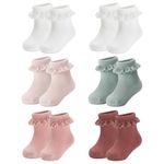 HDFHDF 6 Pairs Socks Kids Baby Girls Anti Slip Floor Spring and Autumn Cotton Learning to Walk Unsteadily Lace (UK, Age, 6 Months, 12 Months, White, Fresh Pink, Light green, Burgundy, Pink,White)