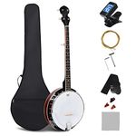 COSTWAY 5-string Banjo, 39 Inch Open/Closed Back Banjos Kit with 24 Bracket Remo Head, Digital Tuner, Spare Strings, Gig Bag, Picks, Strap & Wiper