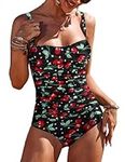 Ekouaer Women's Vintage Inspired Swimsuit One Piece Plus Size Bathing Suit (Black Cherry,M)