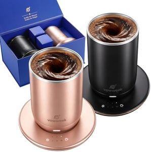 Self Heated Stirring Mugs Set of 2, 10oz Coffee Cups Warmer, Black & Rose