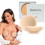 Belanto Women's & Girls Reusable Nipple Cover Fits A-C Cups, Invisible Self Adhesive Silicone Nipple Covers Pasties-Seamless Strapless Breast Nipple Cover Bra for Women (Small(Fits A-C Cups)) Beige