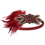 1920s Flapper Feather Headband, 20s Sequined Showgirl Headpiece, Roaring 20's Theme Set for Women Girls Costume Headwear (Red Feather)
