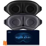 Eye Mask for Sleeping, 2 Packs 3D Contoured Cup Sleep Mask for Men Women, Soft Breathable Blackout Blindfold, Travel Eye Cover, Night Sleeping Mask with Adjustable Buckle for Side Sleeper (Black+Gray)