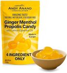 Andy Anand 60pc Sugar Free Ginger Menthol Propolis Candy with Lemon Essential Oil, 4 ingredients Providing Long Lasting Relief. Keto & Diabetic-Friendly, Gluten Free, Vegan, Made in Europe (7 Oz)