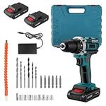 3 in 1 Cordless Drill, 21V Electric Cordless Drill with 2 Batteries 2000mAh, 32Nm Power Cordless Hammer Drill, Combi Drill Kit for Home and Garden with 2 Speed, LED Light, 25+3 Torque