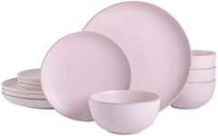 Gibson Home Rockaway Round Stoneware Dinnerware Set, Service for 4 (12pcs), Pink