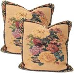 DaDa Bedding Throw Pillow Covers - Set of Two Breath of Spring Floral - Elegant Square Colorful Golden Dark Border - 2-Pieces - 18" x 18"