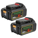 TENMOER 2 Pack DCB206 20V 6.0Ah Lithium Ion Battery Compatible with Dewalt 20V Max Cordless Tools