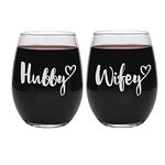 Hubby and Wifey Glasses, Mr and Mrs Wedding Gifts, Anniversary Engagement Etched Wine Glass Couple