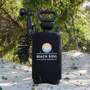 Beach Soul - Portable Pressurised Shower PRO 10L ? Dual Purpose for Drinking & Showering - Manual Pump System - Insulated Cover for Hot/Cold Water -Perfect as a Camp, Surf, Beach, Dog & Outdoor Shower
