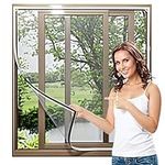 Jsdoin Magnetic Window Screen, Adjustable DIY Fly Screen for Windows, Insect Net Mesh Screen Window Easy Installation, no Drilling or screwing, Max Size 110 * 120cm(White Frame Grey Mesh)