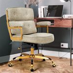 Furb Big and Tall Office Desk Chair, Faux Leather Executive Home Office Desk Chairs, Height Adjustable Swivel Task Chair with Padded Armrest, Computer Chair with Rocking Function (Gold Alabaster)