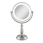 Zadro Satin Nickel Dual Sided Led Lighted Dimmable Touch Vanity Mirror, 10X / 1X Magnification