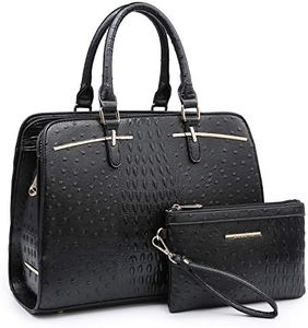 Dasein Women Satchel Handbags Shoulder Purses Totes Top Handle Work Bags with 3 Compartments (4-Ostrich Black)