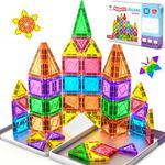Subtail Magnetic Tiles - 54 PCS Travel Magnetic Building Blocks with Iron Box Construction Toys STEM Sensory Toys for 3+ Year Old Boys Girls Toddlers Preschool Learning Christmas Birthday Gifts