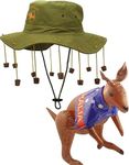 Mega_Jumble® Adult Australian Hat with Corks & 70cm Inflatable Kangaroo Set Fancy Dress Accessories Kit Premium Quality Green-Brown