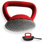 Cast Iron Cleaner Brush with Handle, Stainless Chainmail Brush Cleaner Scrubber Metal Mesh Scraper, Soldered Round Chainmail Scrubber Brush Durable Stainless Steel 316 Sink Brush