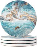 Lahome Marble Style Coasters - Round Drinks Absorbent Stone Coaster Set with Ceramic Stone and Cork Base for Kinds of Mugs and Cups (Blue, 4)