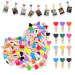 Clothes Pins for Photo, 50 Pcs Heart Wooden Clips, Colorful Wooden Small Clips for Hanging Paper, Photos, Clothes, Party Decorations