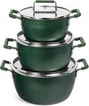 Granitestone 6 Pc Stackable Pot Set, Nesting Non Stick Pots with Lids, Cooking Pots Set, Stock Pot Set with 1.5/3 / 5 Qt Pots with Lids, Induction Cookware, Dishwasher Safe, Non Toxic - Blue