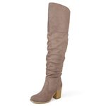 Brinley Co. Womens Regular Wide Calf and Extra Wide Calf Ruched Stacked Heel Faux Suede Over-The-Knee Boots brown Size: 10.5 Wide