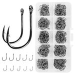 VIPMOON 500pcs Circle Fishing Hooks with Plastic Box set, Carbon Steel with Eye Sea Small Fishing Hooks Barb Weedless for Saltwater Freshwater Fishing Accessories,10 Size 3 4 5 6 7 8 9 10 11 12