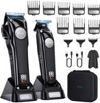 Professional Hair Clippers Trimmer for Men - Cordless Barber Clippers Set with High Torque Brushless Motor & DLC Coated Detachable Blade& Charging Stand, Premium Gifts for Men