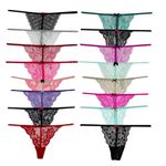 COLOROSES Pack of 6 Women Lacy G-String Thongs No Show Panties Sexy Underwear Assorted Lace Pattern and Colors Small