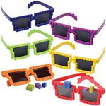 Building Blocks Glasses Pack of 6, Mania Building Block Glasses with Extra Bricks for Carnival Supplies, & Party Favors