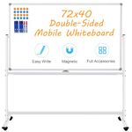 BSTPCOO Double-Sided Rolling Whiteboard on Wheels 72"x40", Large Magnetic Mobile Whiteboard with Stands, 6' x 3' Portable Dry Erase Board with Stand Up Whiteboard with 2 Eraser, 6 Markers, 20 Magnets