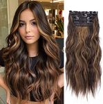 Not Tangled 4pcs Hair Extensions for Women Chocolate Brown Long Wavy Thick Hairpieces Clip in Double Weft Hair Extension (20inch)