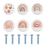 Rainbow Drawer Knob, Children's Boho Drawer Pull Handles Cabinet Knobs with Screws 39 Mm Round Cute Furniture Pull Handle for Kids Room, Cabinets, Side Tables, and Home Decor, Set of 6