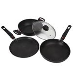 Prestige Magna Hard Anodised Cookware with Detachable Handle Kitchen Set (Omni Tawa 25 cm, Fry Pan 24 cm, Kadai with Glass Lid 24 cm)